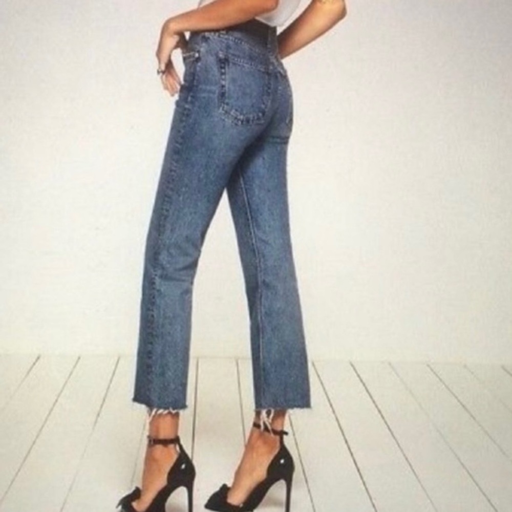 Reformation Mid Rise Crop Flare Jeans - Dark Stone